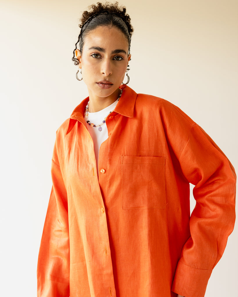 Livin’ In Linen Shirt in Burnt Orange