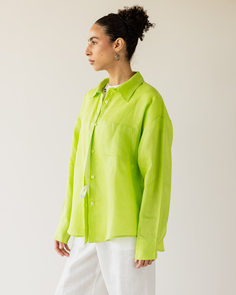 Livin’ In Linen Shirt in Lemon Green