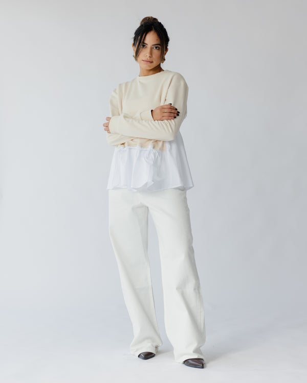 Back To Basic Top in Beige X White