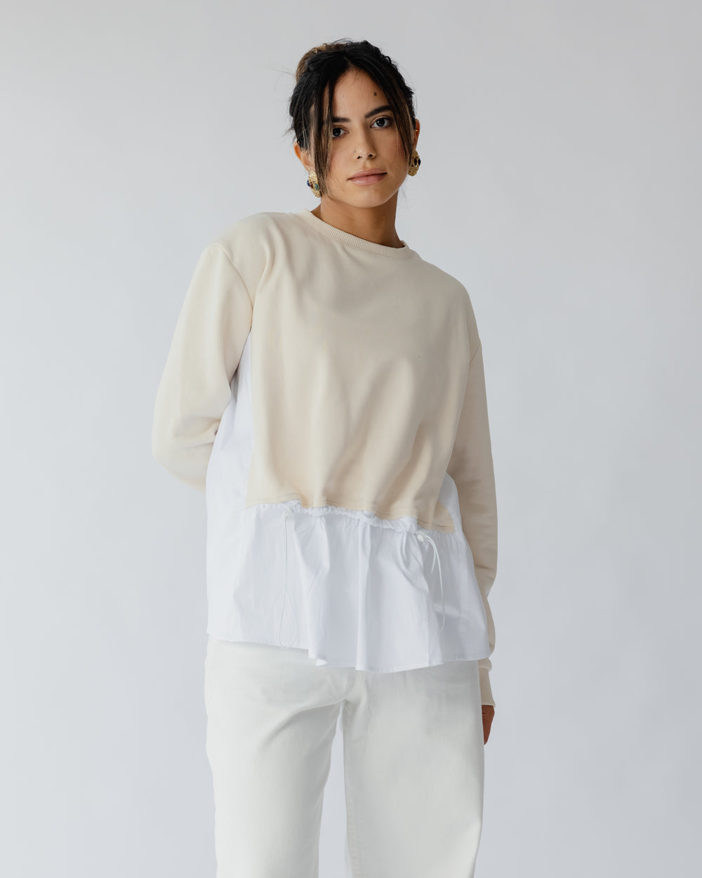 Back To Basic Top in Beige X White