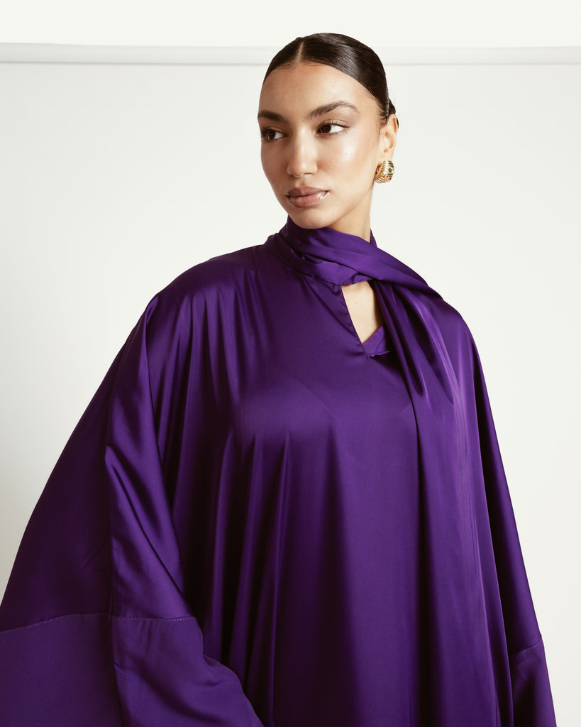 Scarfed Kaftan Dress in Purple