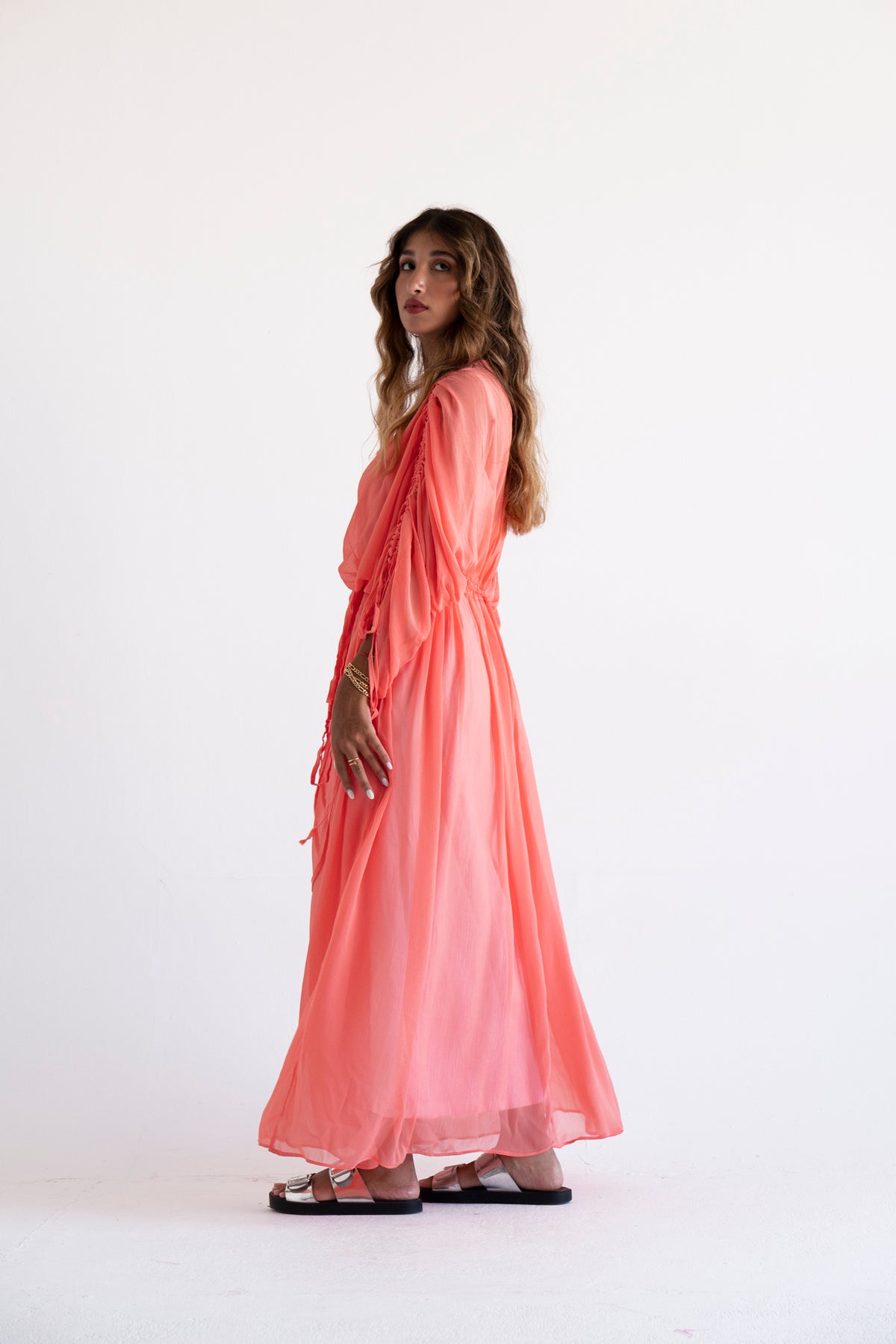 String Tie Dress in Coral Orange NESAA