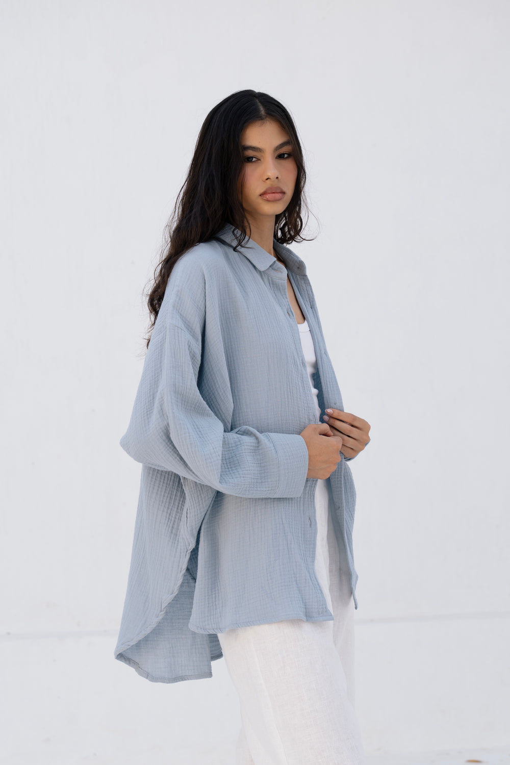 Cotton Muslin Shirt in Teal