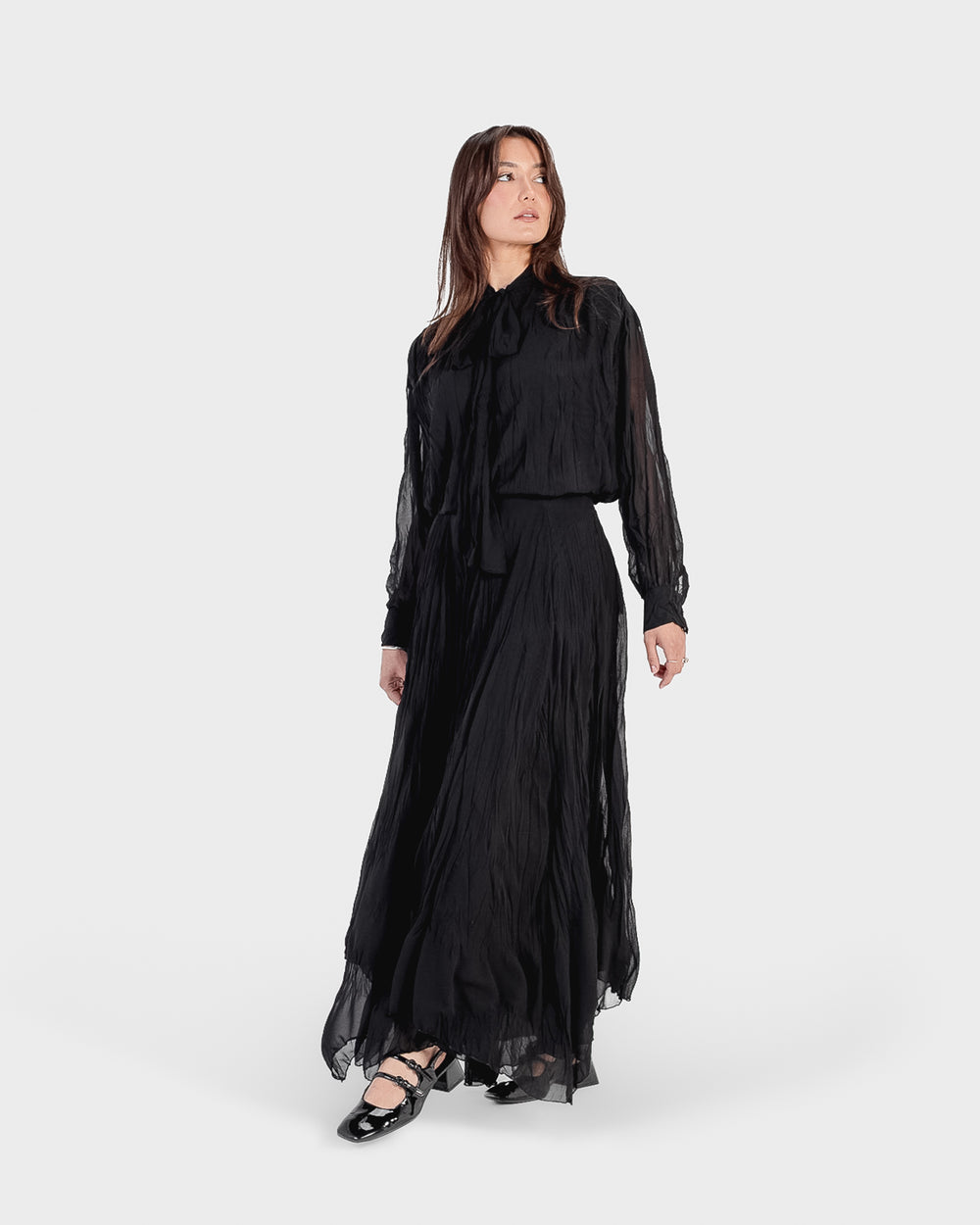 Crinkled Chiffon Top in Black