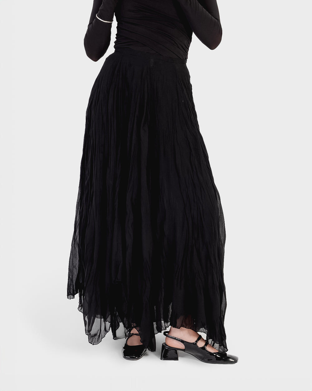Crinkled Chiffon Skirt in Black