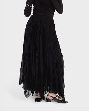 Crinkled Chiffon Skirt in Black