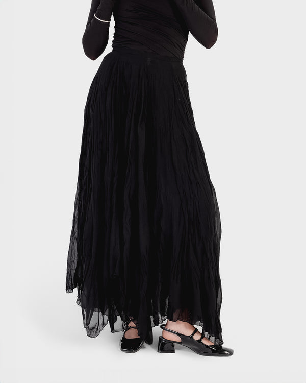 Crinkled Chiffon Skirt in Black
