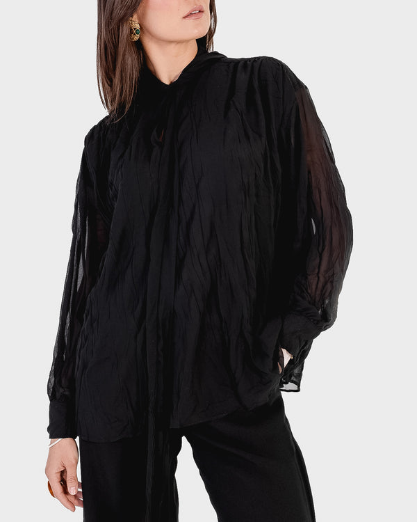 Crinkled Chiffon Top in Black