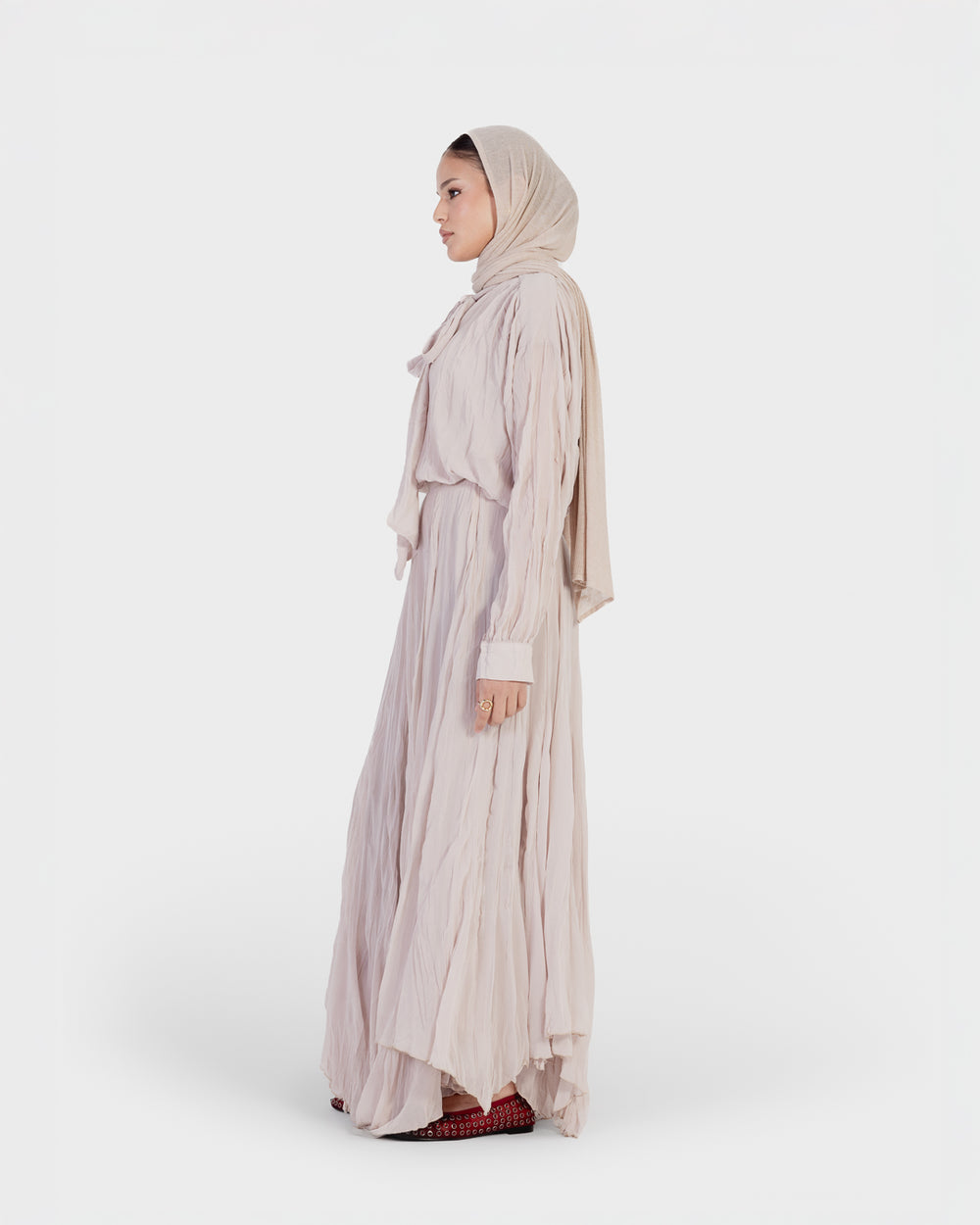 Crinkled Chiffon Skirt in Nude
