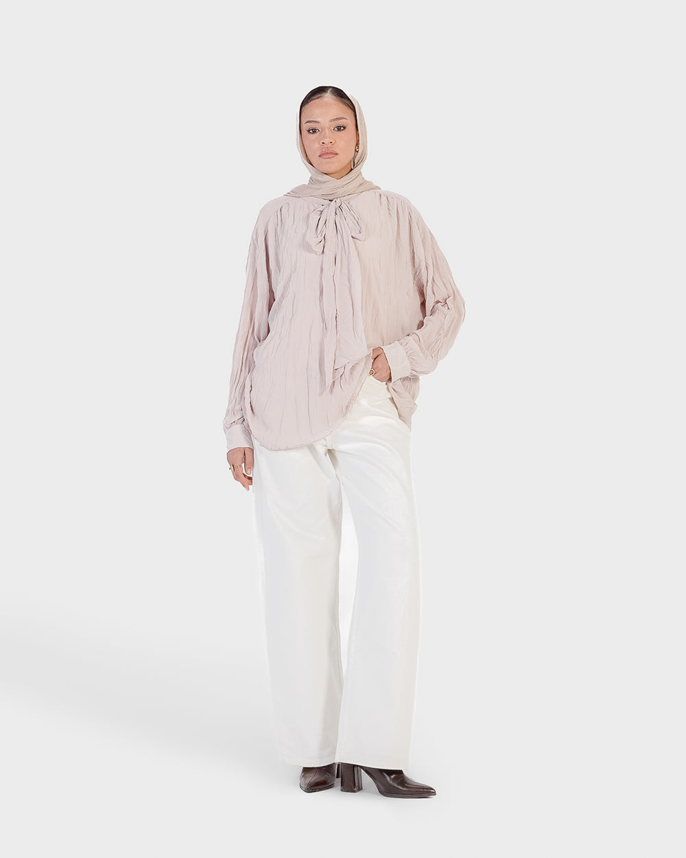 Crinkled Chiffon Top in Cream