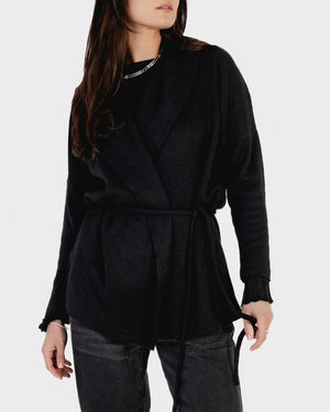 Knitted Belted Cardigan in Black