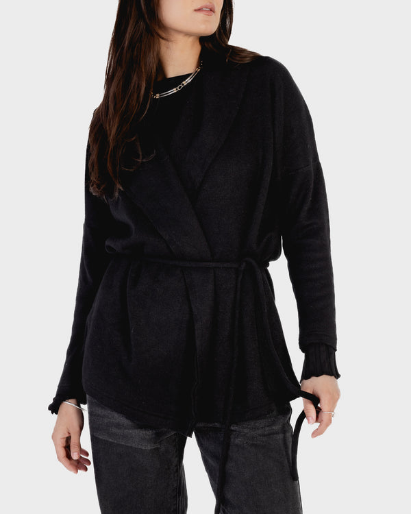 Knitted Belted Cardigan in Black