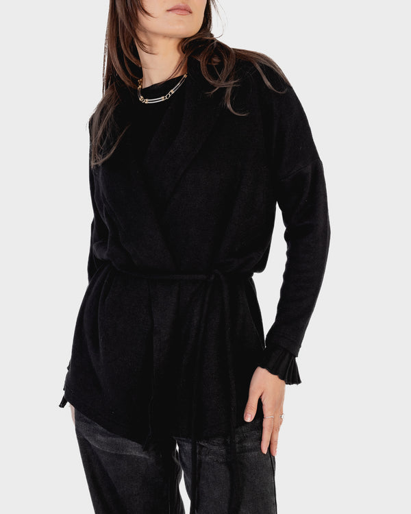 Knitted Belted Cardigan in Black