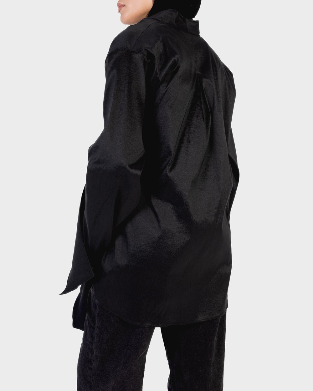 Side Wrap Taffeta Top in Black