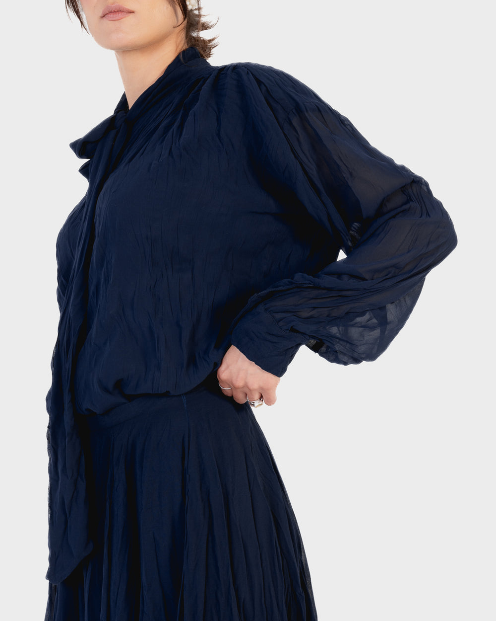 Crinkled Chiffon Top in Navy