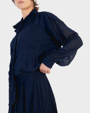 Crinkled Chiffon Top in Navy