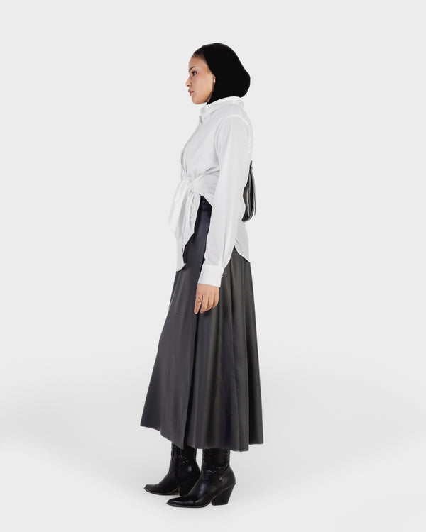 Starlight Leather Wrap Skirt in Dark Grey