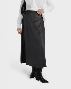 Starlight Leather Wrap Skirt in Dark Grey