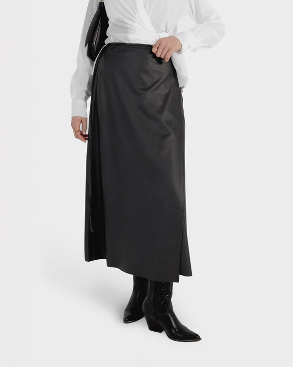Starlight Leather Wrap Skirt in Dark Grey