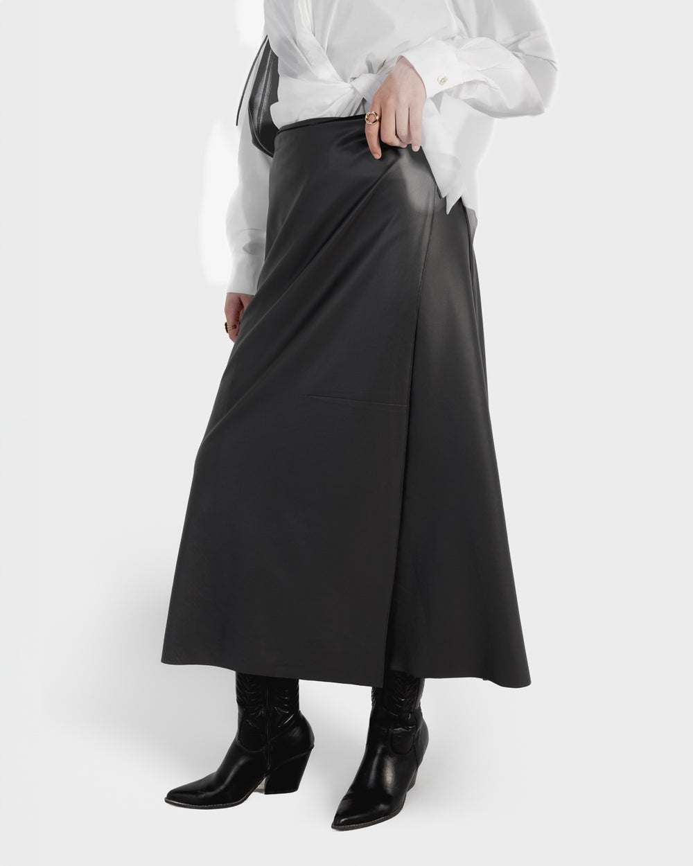 Starlight Leather Wrap Skirt in Dark Grey