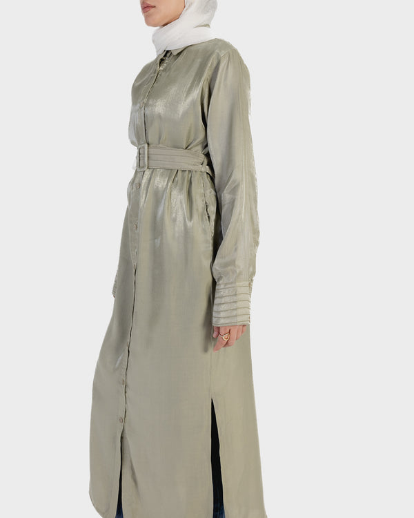 Shimmer Shirtdress in Olive