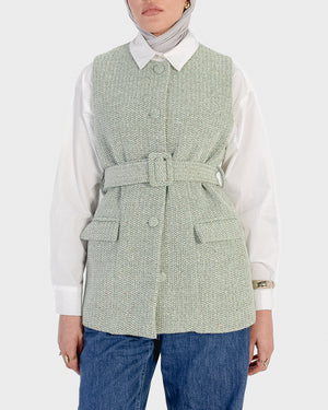 Tweed Belted Vest in Green