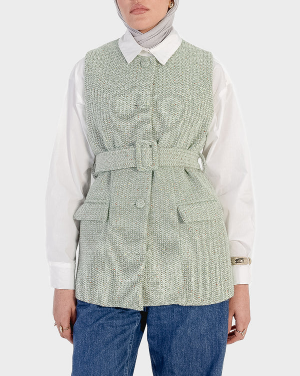 Tweed Belted Vest in Green