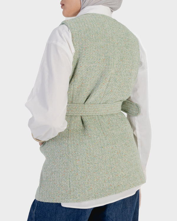 Tweed Belted Vest in Green