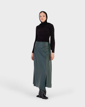 Starlight Leather Wrap Skirt in Green