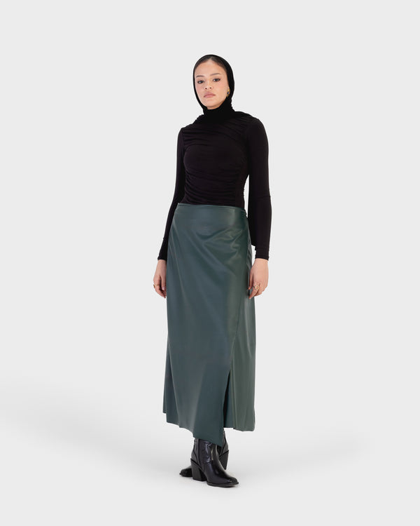 Starlight Leather Wrap Skirt in Green