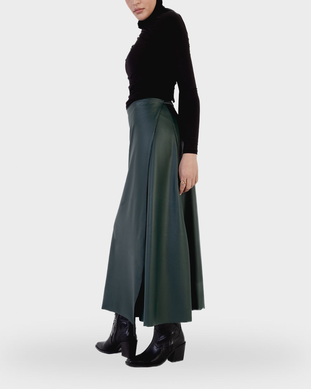 Starlight Leather Wrap Skirt in Green