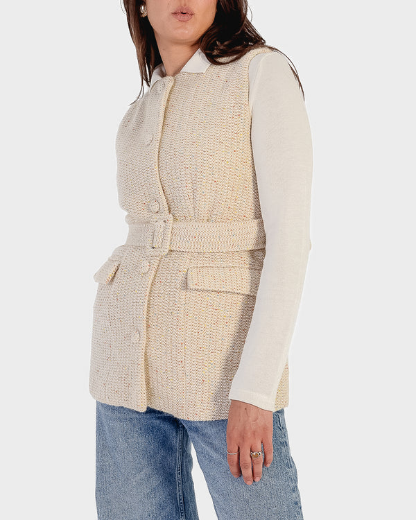 Tweed Belted Vest in Offwhite
