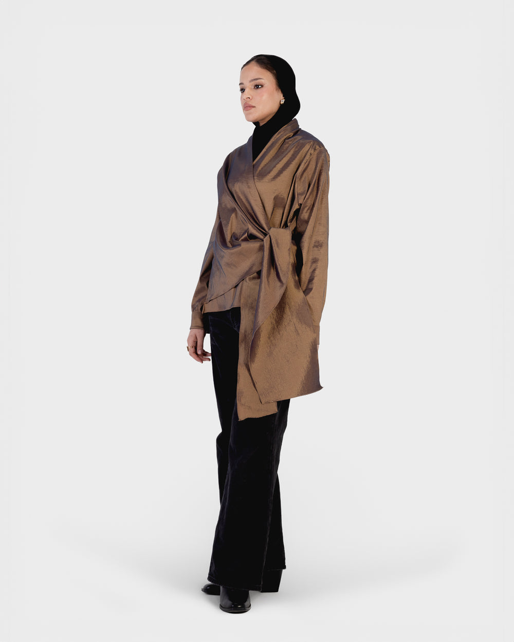 Side Wrap Taffeta Top in Oxide