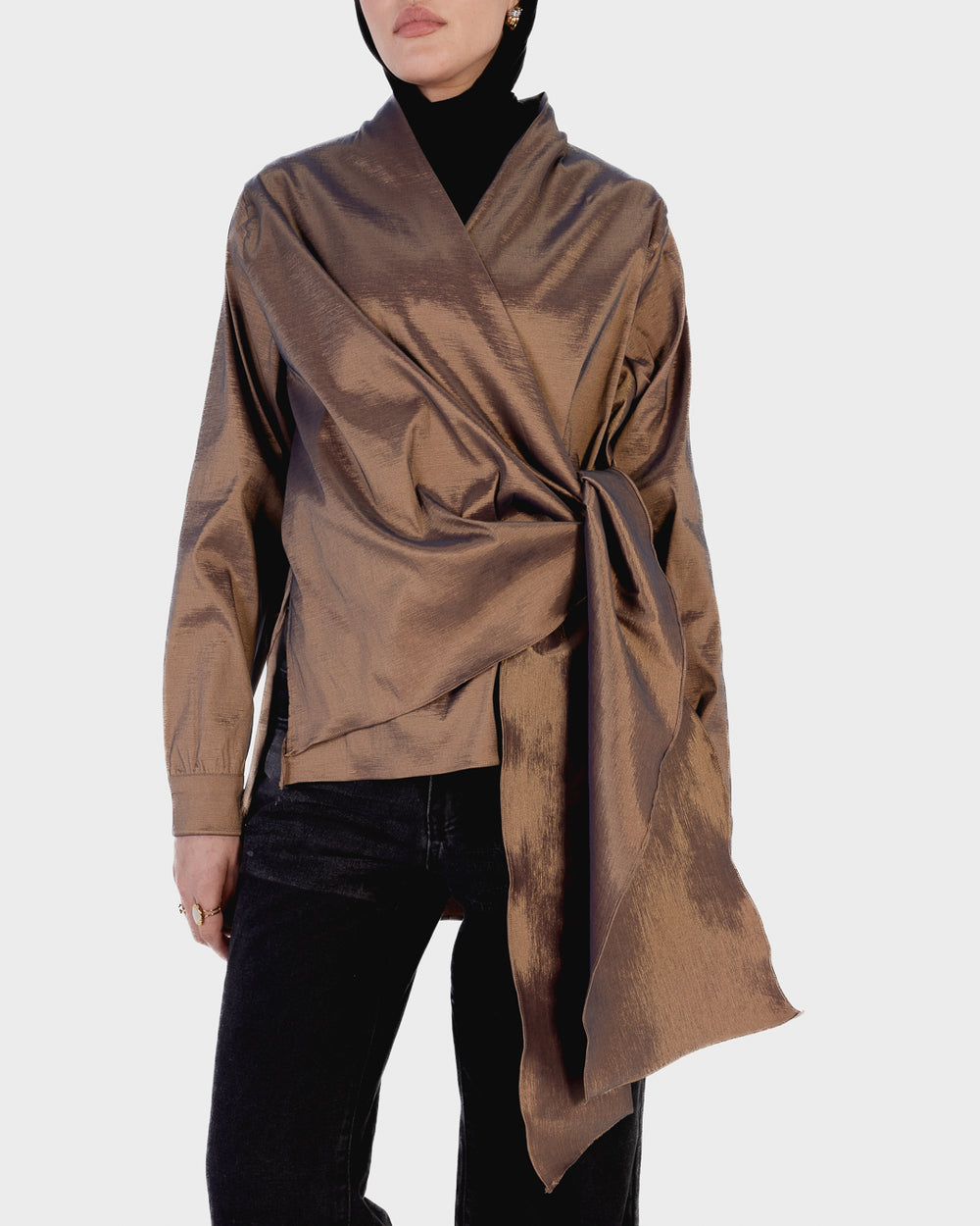 Side Wrap Taffeta Top in Oxide