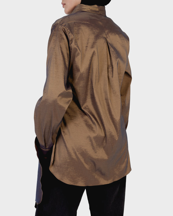 Side Wrap Taffeta Top in Oxide