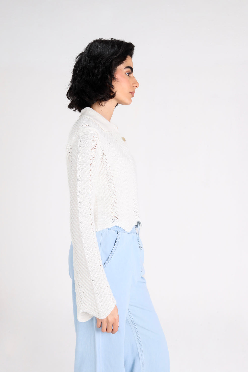 Pointelle Polo Shirt in White