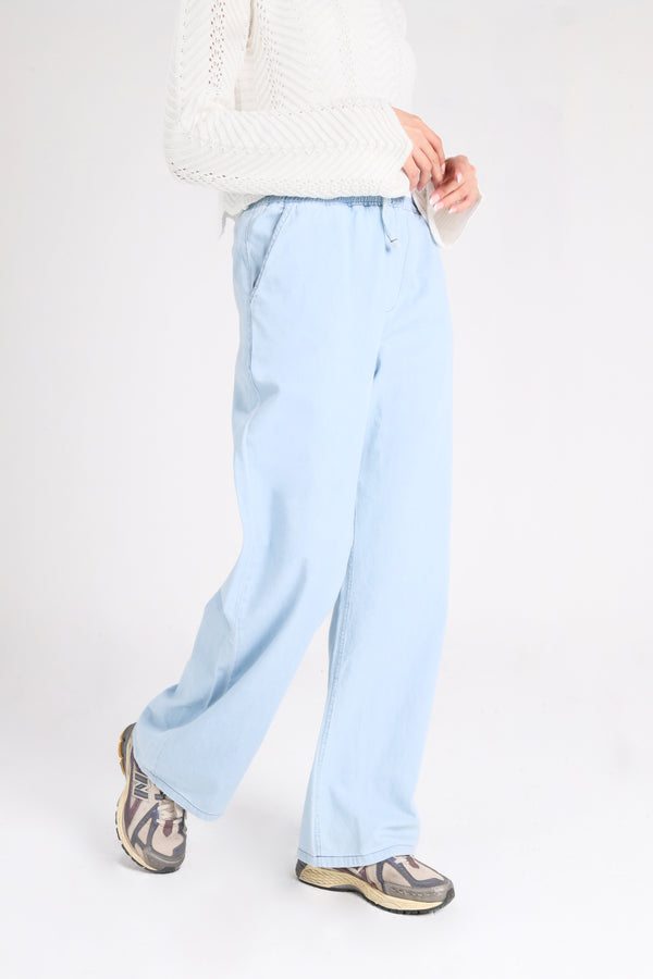 Wide Leg Pull on Jeans in Light Blue