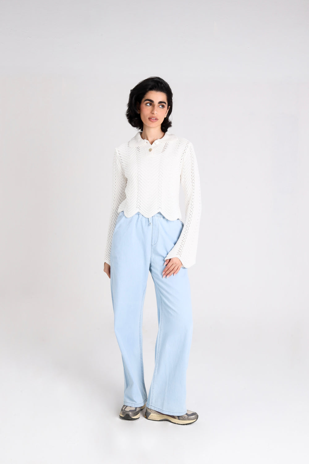 Pointelle Polo Shirt in White