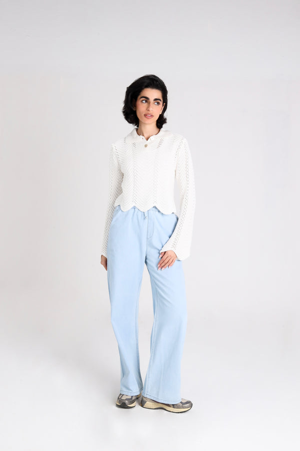 Pointelle Polo Shirt in White
