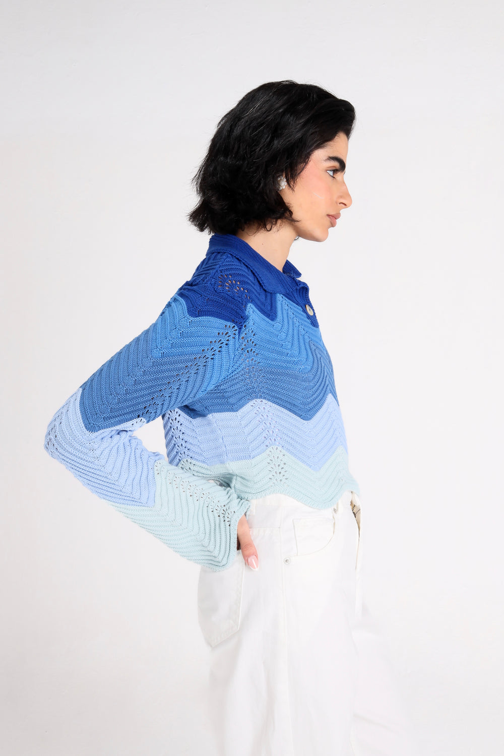 Pointelle Polo Shirt in Blue