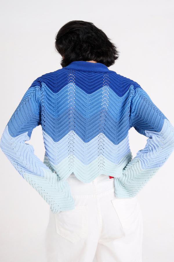 Pointelle Polo Shirt in Blue