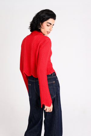 Pointelle Polo Shirt in Red
