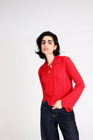 Pointelle Polo Shirt in Red