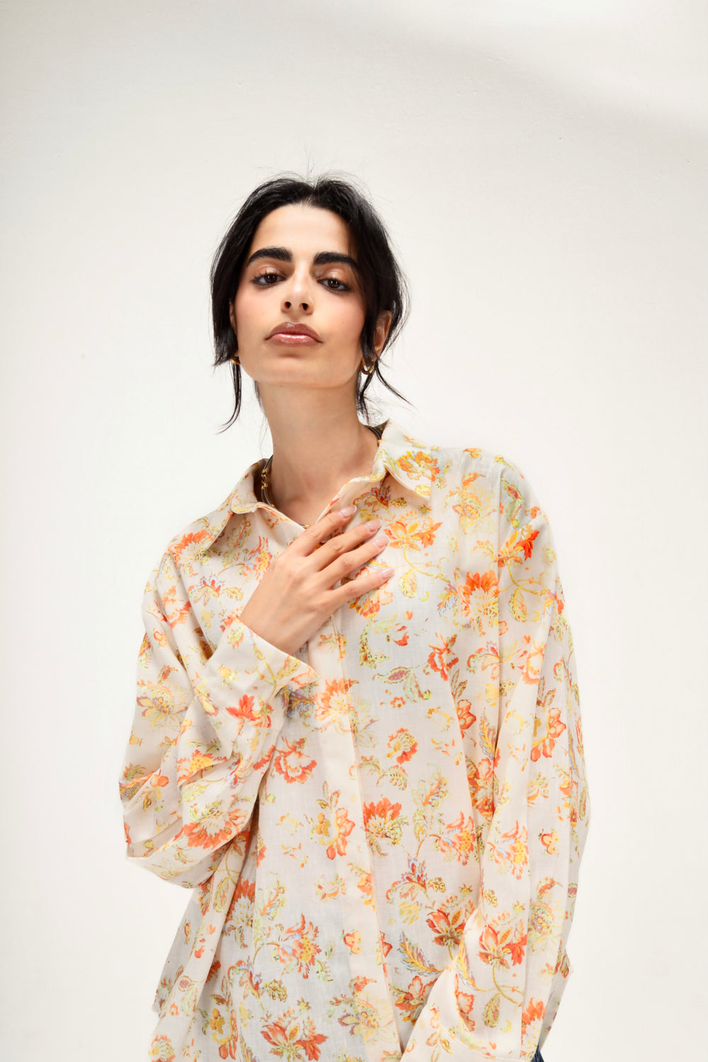 Floral Shirt in Mesh Linen