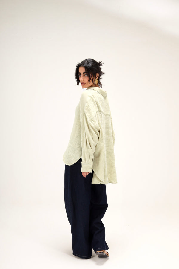 Cotton Muslin Shirt in Sage Green