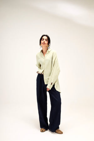 Cotton Muslin Shirt in Sage Green