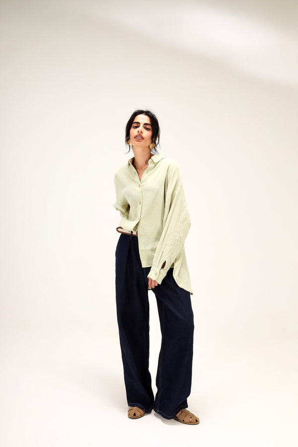 Cotton Muslin Shirt in Sage Green