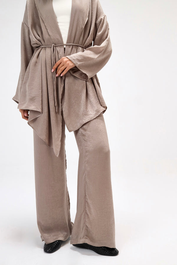 Satin Wrap Kimono Set in Cafe