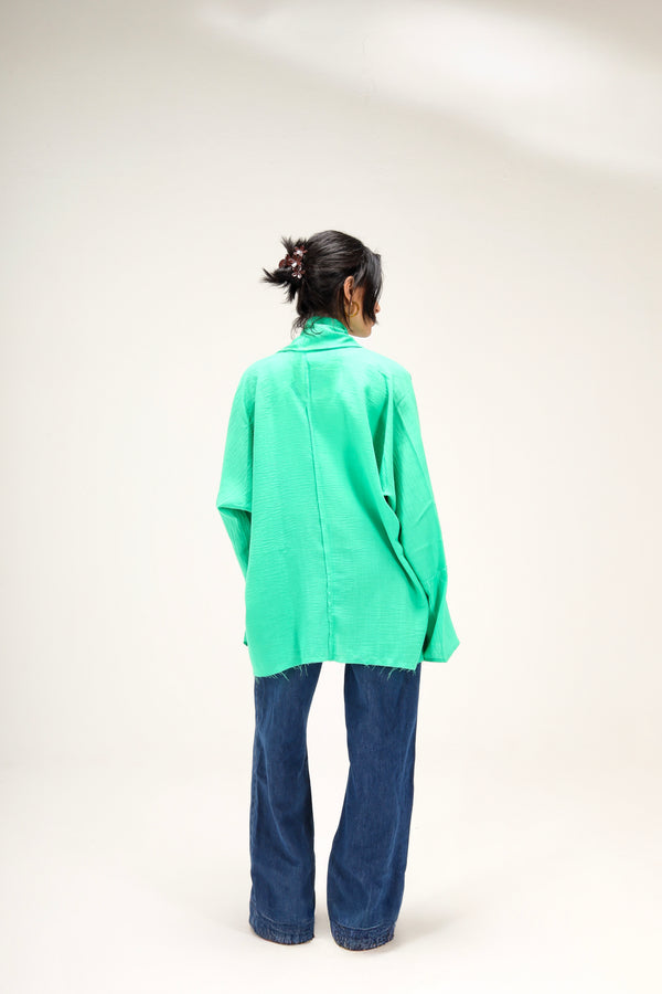 Raw-Hem Linen Kimono in Green