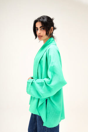 Raw-Hem Linen Kimono in Green